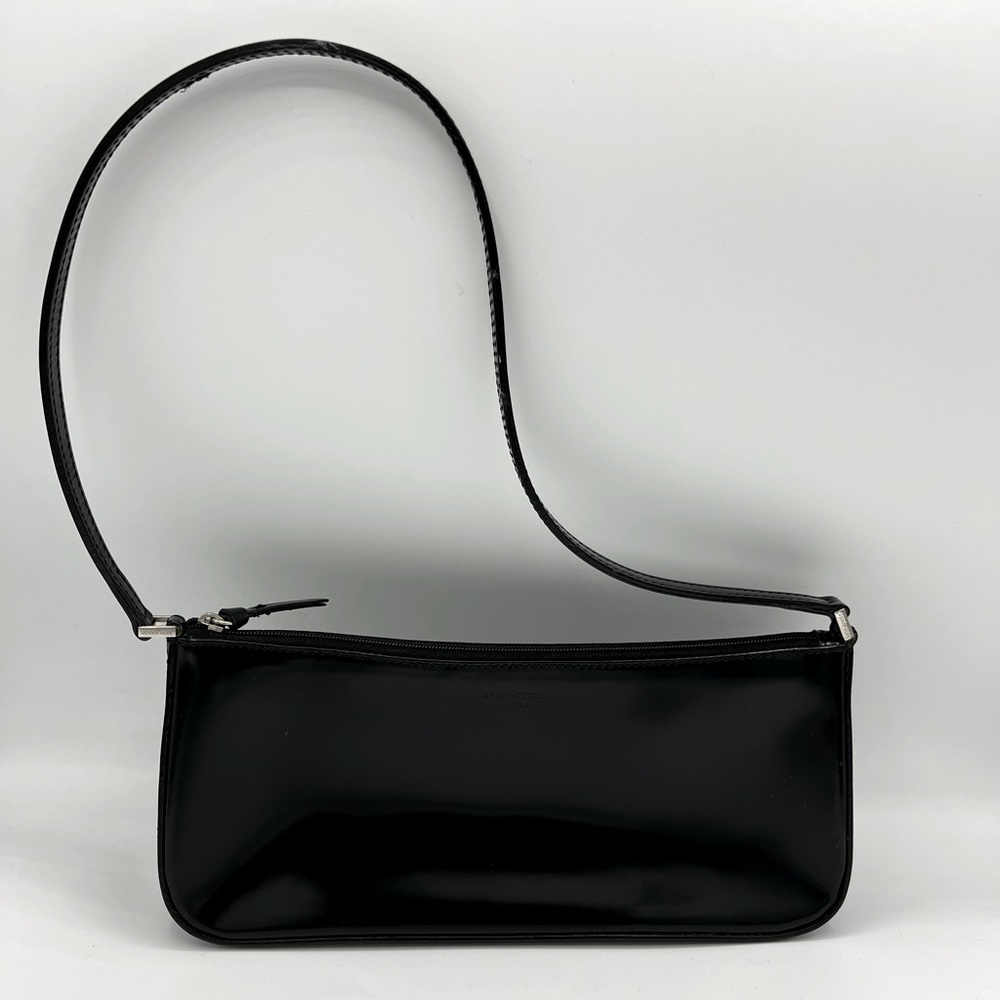 Kate Spade Black Leather Handbag with Red Canvas Interior